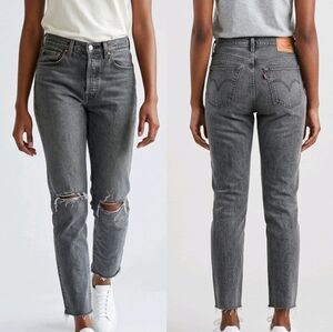 Levi's 501 S Jeans Womens 30x30 Black Button Fly Skinny Distressed Raw Hem Fray